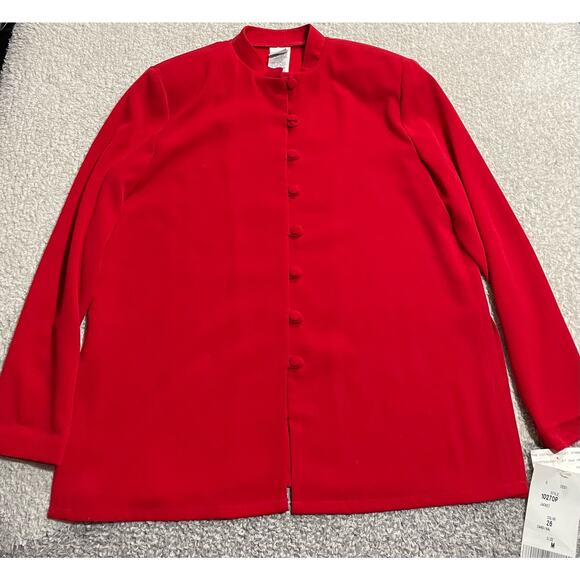 VTG NWT Bleyle Womens Medium Petite MP Long Sleeve Button Up Shirt Red MSRP $109 - Picture 1 of 13